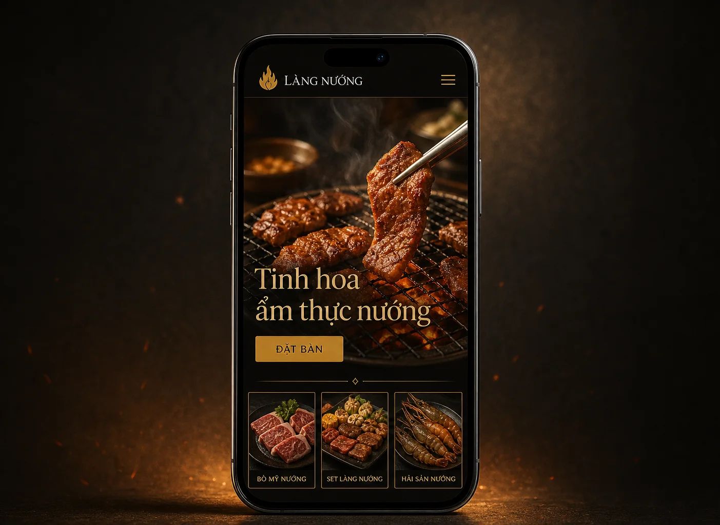 Mẫu website nhà hàng trên thiết bị di động