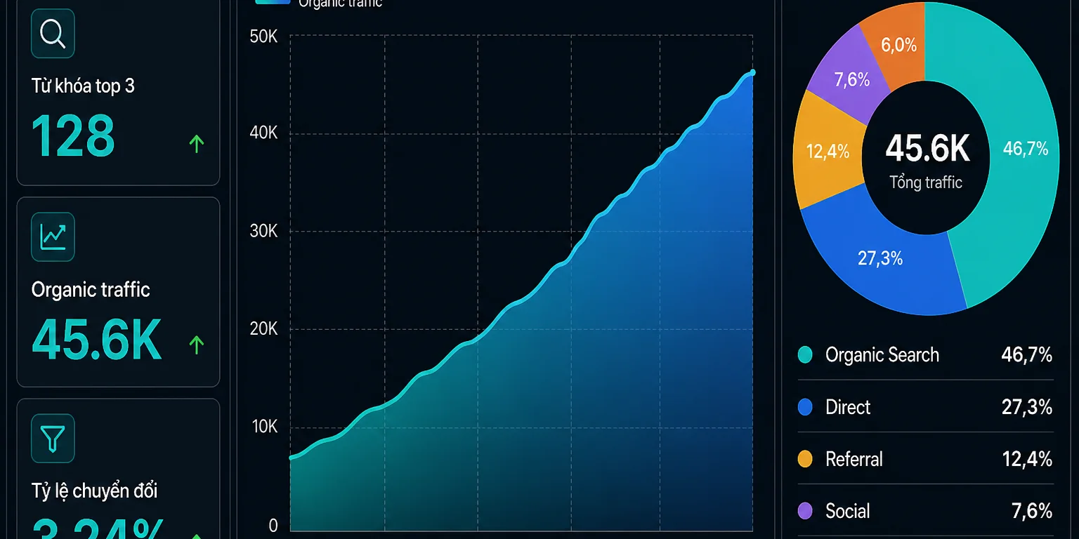 Organic Growth — Dashboard theo dõi hành vi, traffic và hiệu quả nội dung SEO.