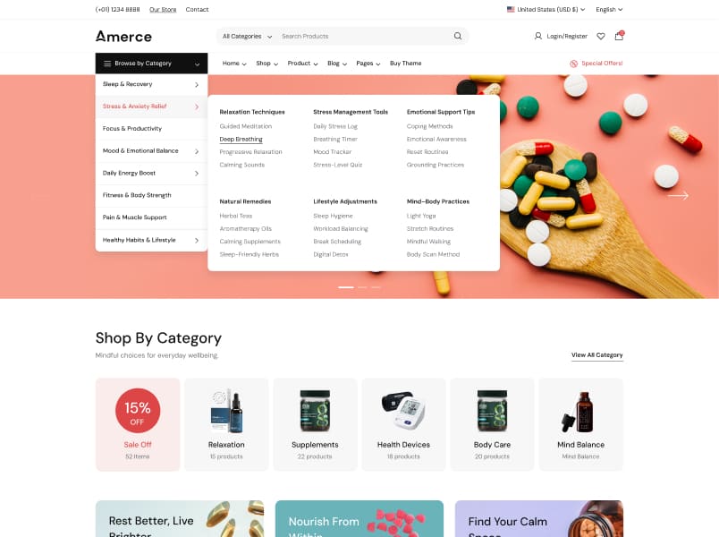 Amerce – Mental Care theme preview
