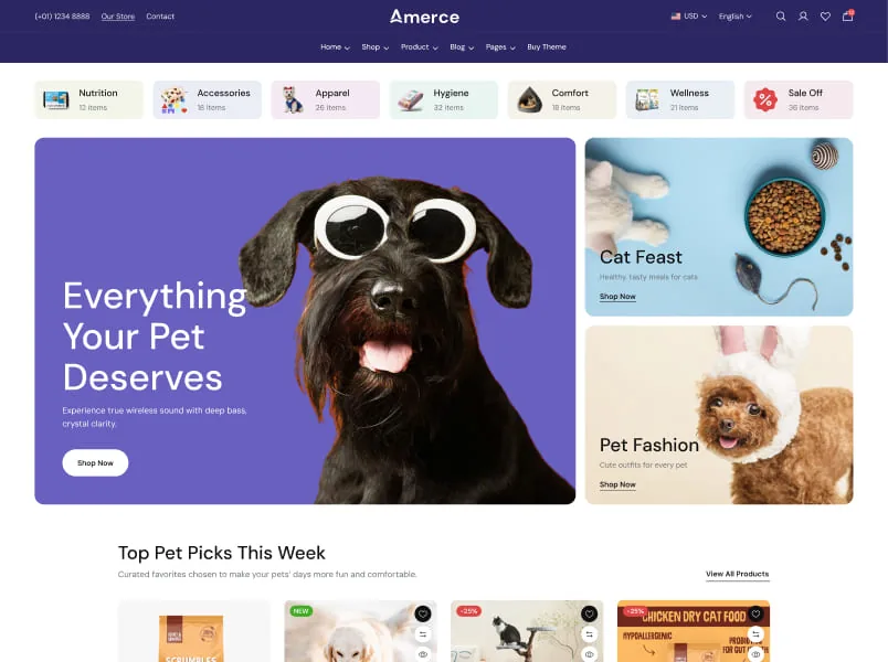 Ảnh xem trước theme Amerce – Pet Care