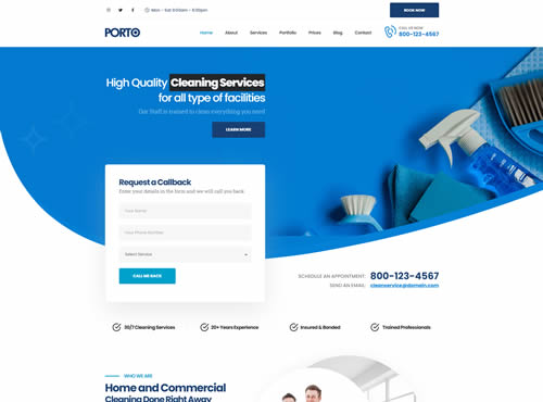 Porto · Cleaning Services theme preview