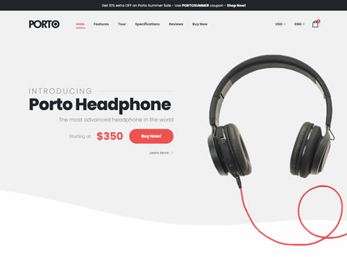 Porto · Product Landing theme preview