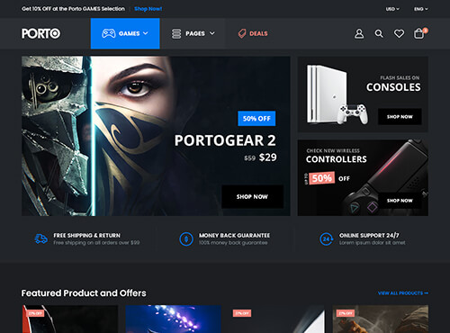 Porto – Game Store theme preview